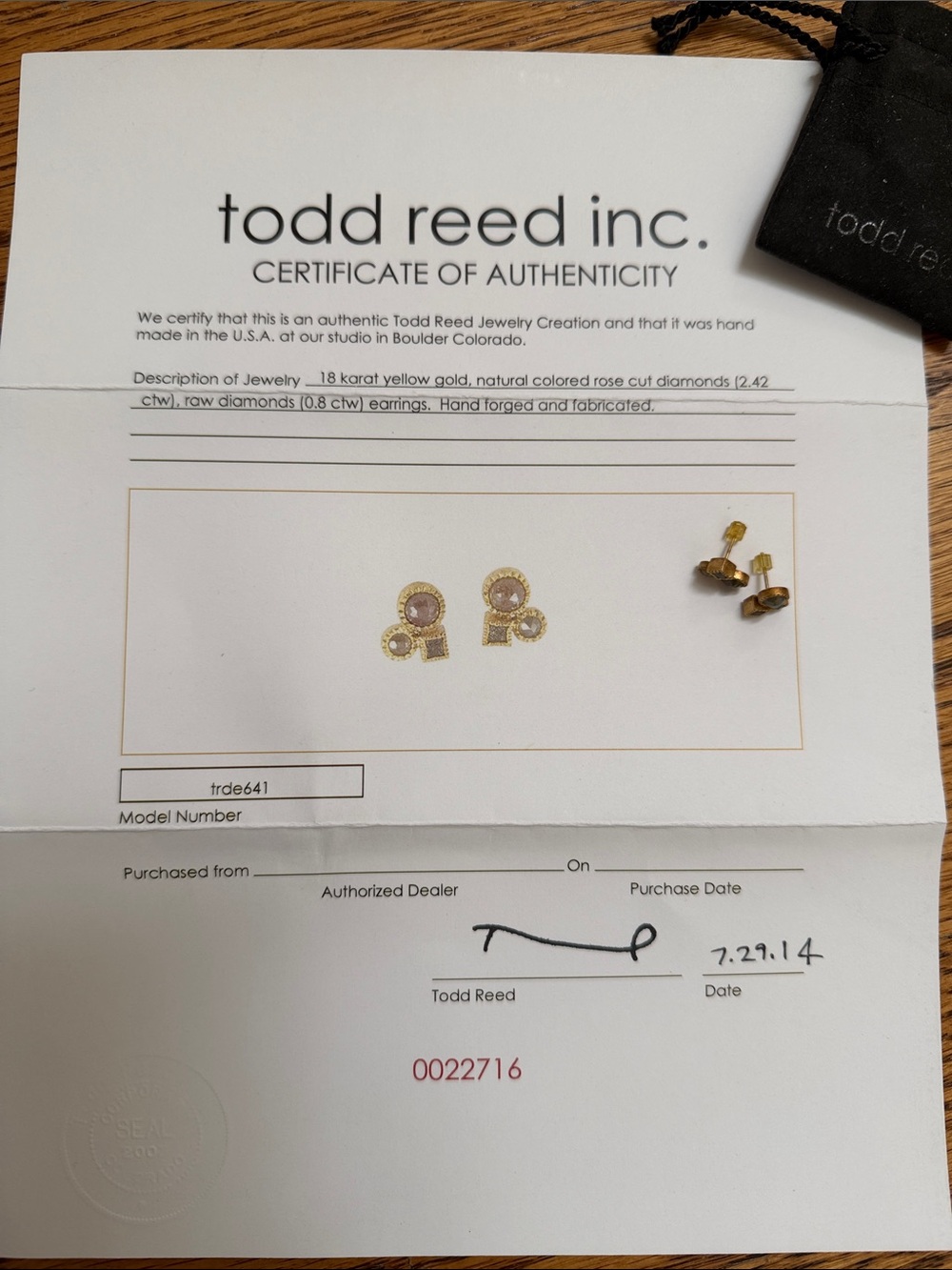 Todd Reed 18K Yellow Gold and Diamond earrings